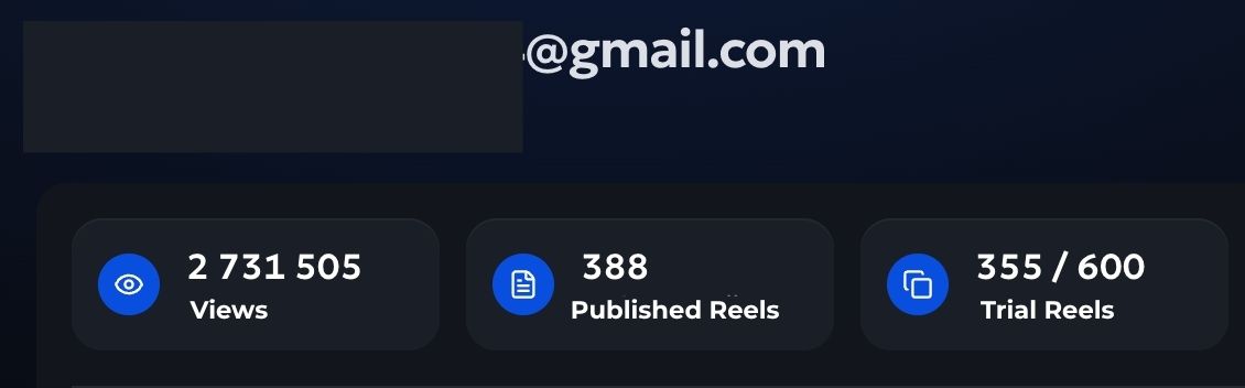 Scale Post user stats: 2,731,505 views, 388 published Reels