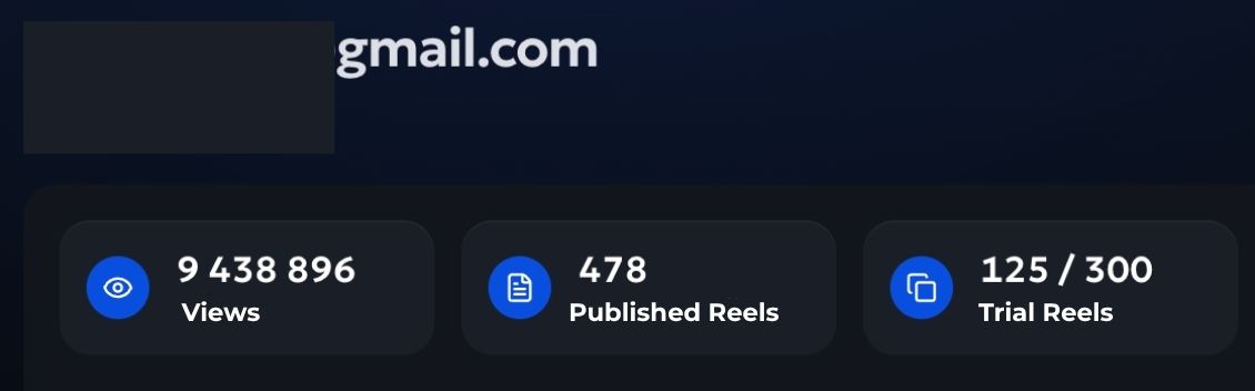 Scale Post user stats: 9,438,896 views, 478 published Reels