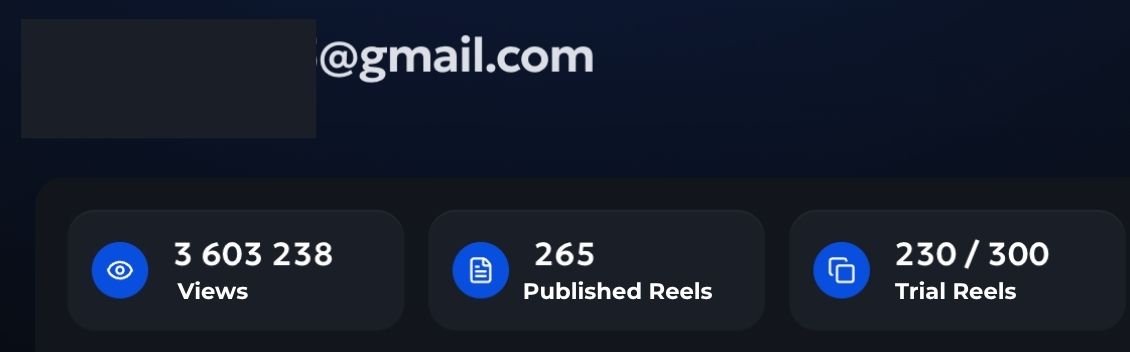 Scale Post user stats: 3,603,238 views, 265 published Reels